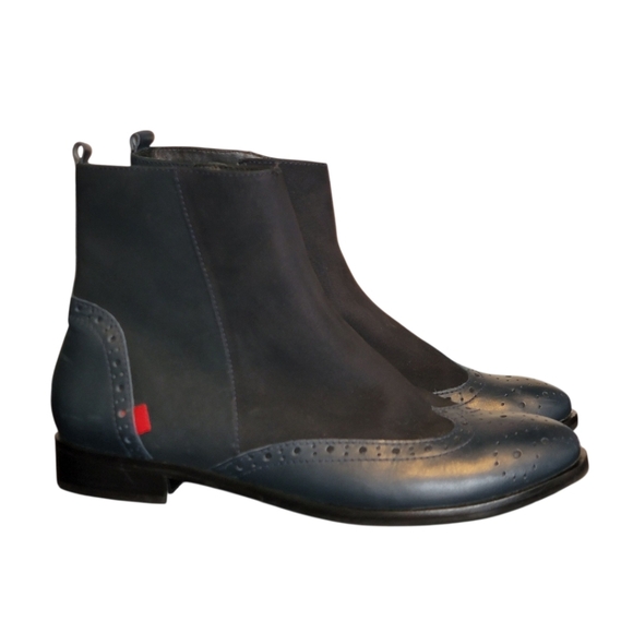 Marc Joseph Hilltop Rd Booties Navy Suede and Leather Ankle Spectator Boots 8.5 - Picture 1 of 8